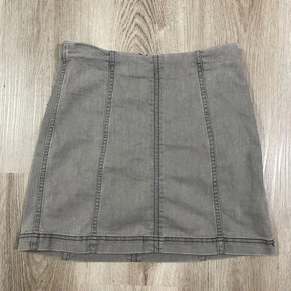 Free People Modern Femme Mini Skirt Womens 6 Gray Stretch Denim A Line